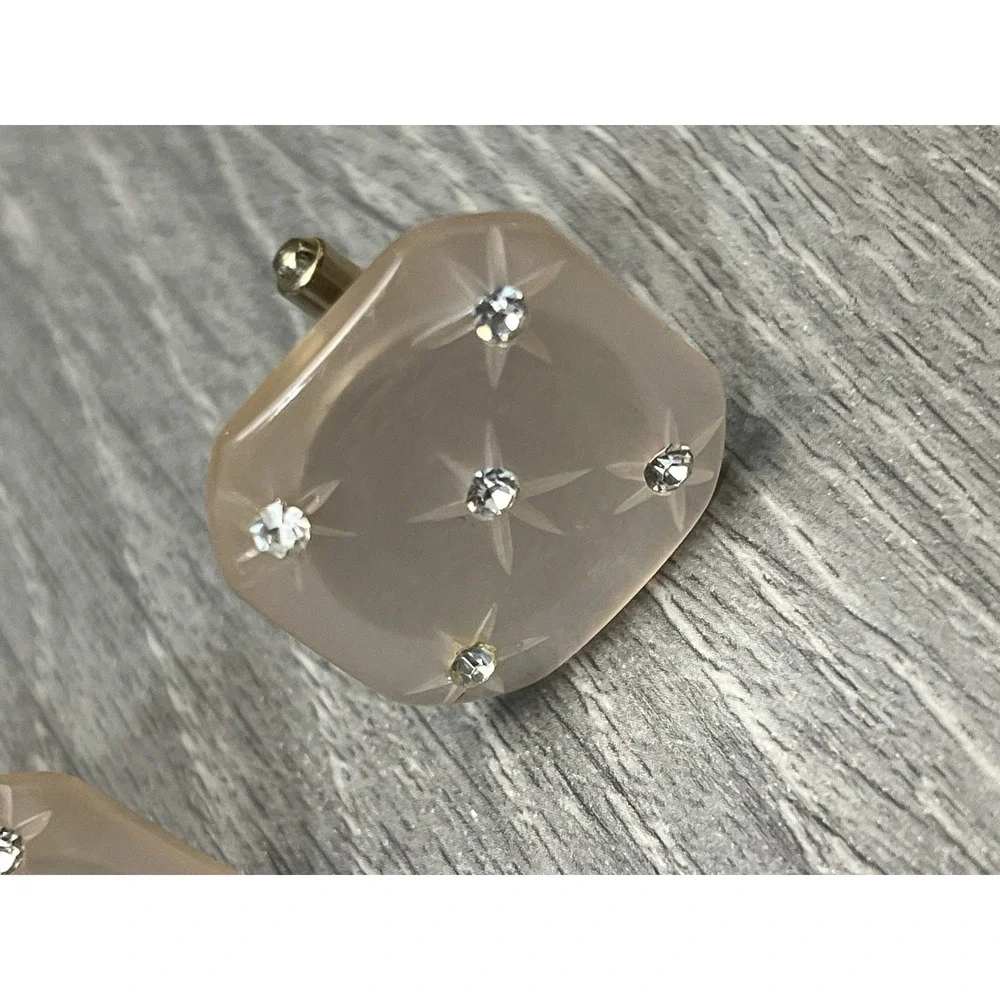 Vintage Men's Pink Frosted Lucite Rhinestone Starburst Cufflinks Gold Tone‎